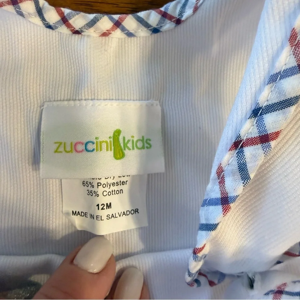 Zuccini kids White Baby Bubble Romper with blue red trim size 12 months - Picture 2 of 4